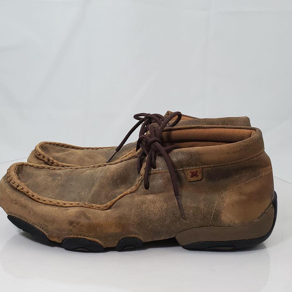 Twisted X Moccasin Shoes Men 9.5 Brown Leather Lace Up Moc Toe Comfort Chukka